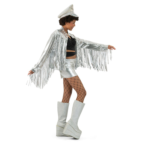 Funny Fashion Zilveren festival jas dames met franjes