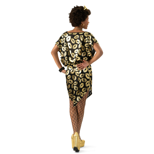 Funny Fashion Zwart jurkje met gouden kus mondjes dames