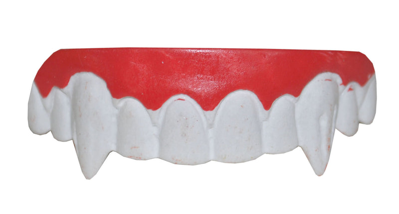 Gebit vampier Gregor met witte tanden, twee puntige hoektanden en rood tandvlees voor Halloween