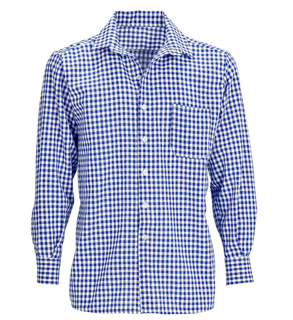 Geruit shirt Gustav blauw-wit ruitpatroon met witte knopen en borstzakje, zonder model