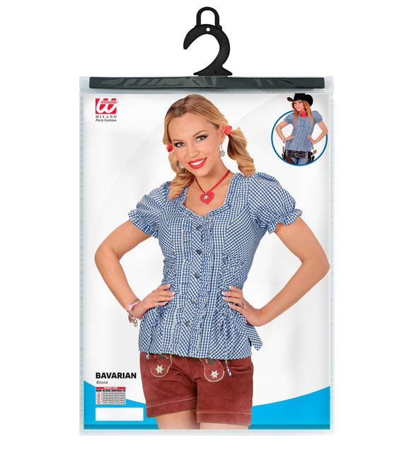 Geruite blouse Katja van Widmann in de verpakking met maattabel S tot XL