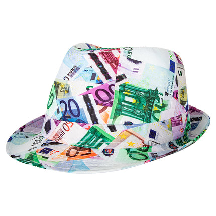 Gleufhoedje met euro print schuin van voren, ingedeukte bol voor een foute party