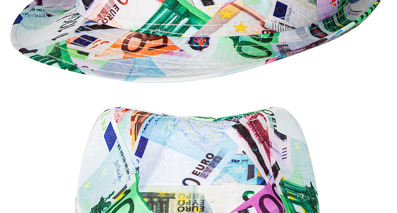 Gleufhoedje met euro print in twee standen, wit met biljetten van 20, 50 en 100 euro