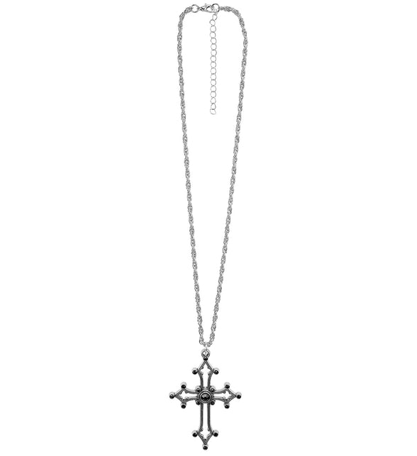 Gothic kruisketting zwart met gedraaide schakelketting, karabijnsluiting en verlengschakel