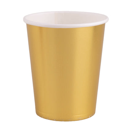 Gouden kartonnen feestbeker van 25 cl met effen metallic buitenkant en witte binnenkant