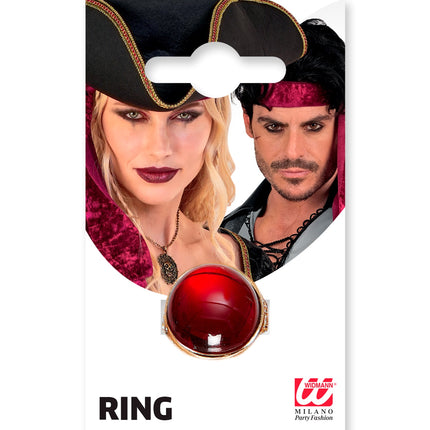 Gouden ring met rode steen op verkoopkaart van Widmann