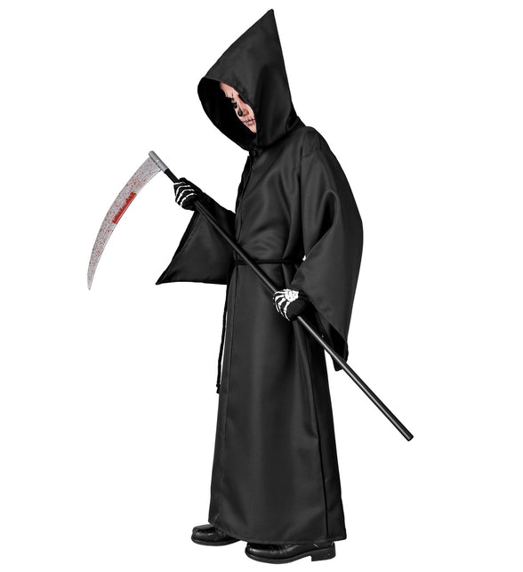 Grimreaper gewaad kinderen zijaanzicht, capuchon diep over het hoofd getrokken