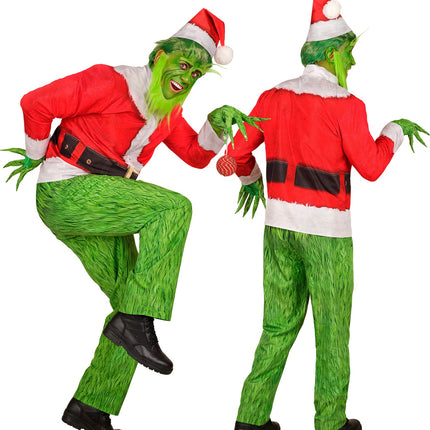 Groen kerstmonster kostuum met klauwhandschoenen en groene baard, voor heren