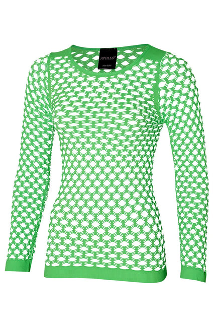 Groen netshirt met lange mouwen en ronde hals voor een discofeest