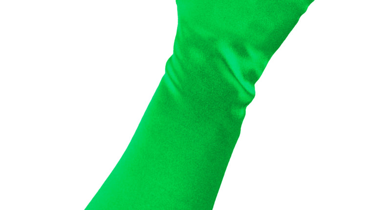 Groene satijnen handschoen 40 cm met glanzende look tot over de onderarm