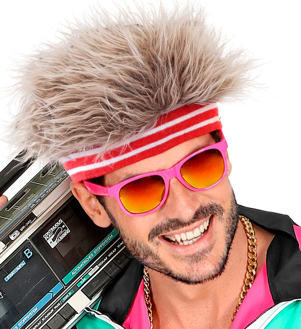 Haarband met pluche haar jaren 80 heren voor een discofeest, haar in asblond omhoog