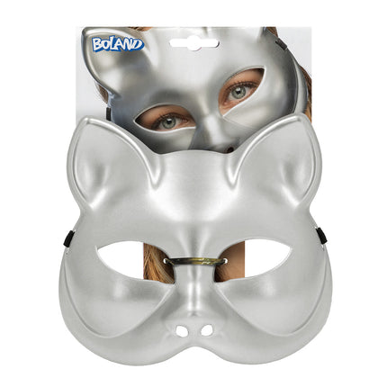 Halfmasker kitty zilver in Boland-verpakking met ophanglabel