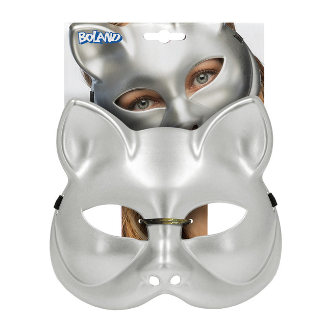 Halfmasker kitty zilver in Boland-verpakking met ophanglabel