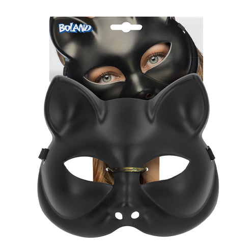 Halfmasker Kitty zwart van Boland in de verpakking met ophanglabel