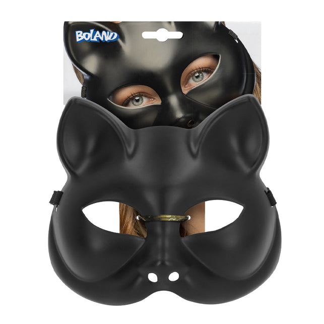 Halfmasker Kitty zwart van Boland in de verpakking met ophanglabel