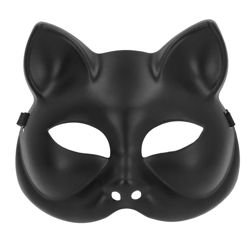 Halfmasker Kitty zwart vooraanzicht met amandelvormige ooguitsparingen en neusgaatjes