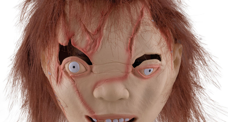 Halloween masker bad boy van latex met rode littekens, witte oogbollen en rossige haardos voor Halloween