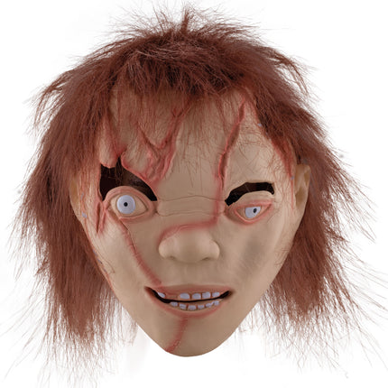 Halloween masker bad boy van latex met rode littekens, witte oogbollen en rossige haardos voor Halloween