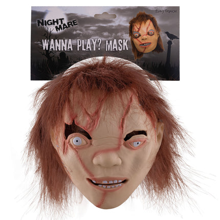 Halloween masker bad boy in de verpakking, gezichtsmasker met brede grijns en witte tanden