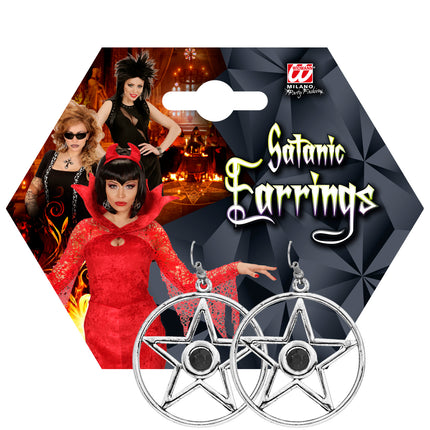 Halloween oorbellen met steen op verpakkingskaart, twee sterhangers met zwarte steen