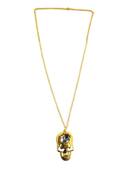 Halsketting piraat Henry met goudkleurige schakelketting en schedelhanger met heldere siersteen