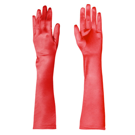 Handschoenen elleboog Monte Carlo rood met doorgestikte vingernaden en effen zoom aan de bovenrand