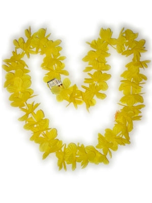 Hawaii krans in geel met felgele kunststof bloemen, bloemenkrans voor een tropisch zomerfeest