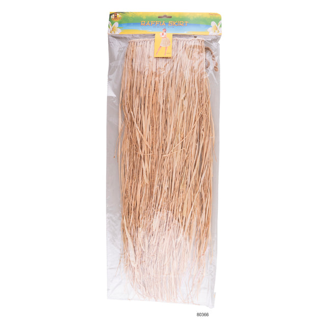 Hawaii rok naturel in verpakking, raffiaslierten met gevlochten taillekoord, 80 x 70 cm