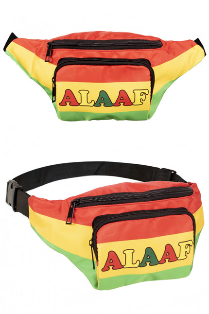 Heuptasje Alaaf in rood, geel en groen met ALAAF-opdruk, twee ritsvakken en verstelbare zwarte band voor carnaval