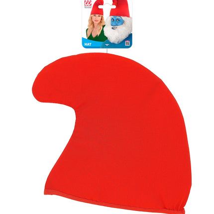 Hoed dwerg rood in verpakking met kaartje, rode puntmuts voor een verkleedfeest