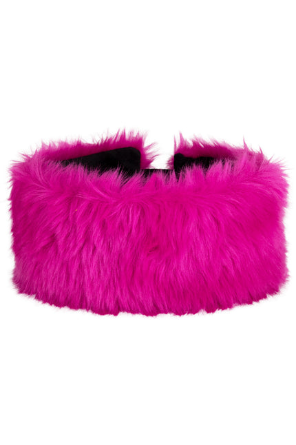 Hoofdband pluche purple, brede haarband met lange felroze haren voor een themafeest