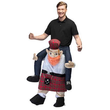 Instapkostuum Schot heren met pluche pop, rode ruitkilt en oranje baard voor een themafeest