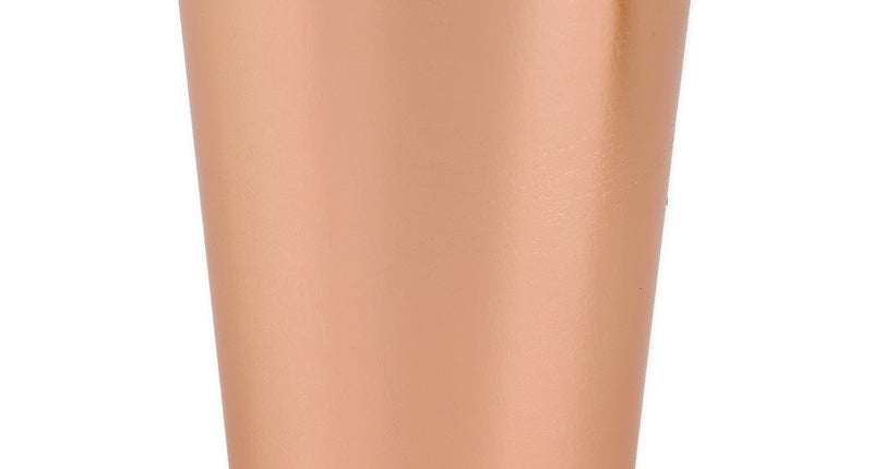 Kartonnen feestbeker in metallic roze met koperachtige glans en witte omgerolde rand