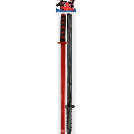 Katana set van 2 in verpakking: zwarte en rode schede van 72 cm met omwikkelde greep