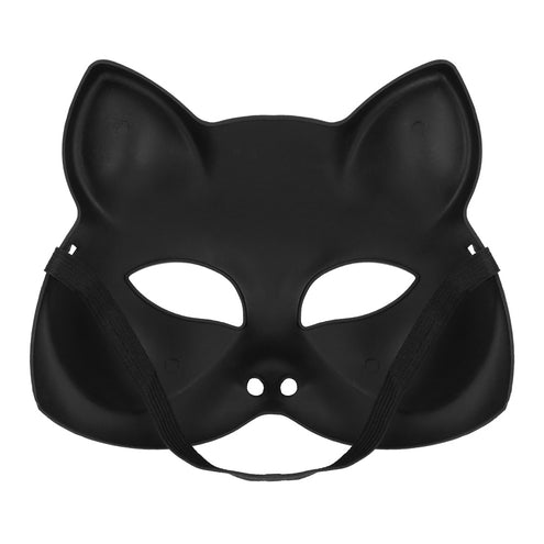 Kattenhalfmasker in mat zwart met spitse oren en doorlopend elastiek