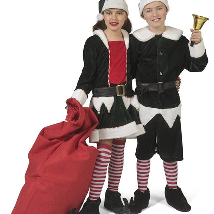 Kerstelf-look met kerstman pak Charly voor kinderen tijdens een kerstviering