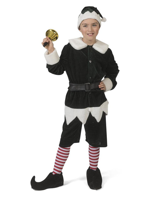 Kerstman pak Charly voor kinderen in zwart met witte kraag, riem en puntmuts voor Kerst