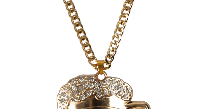 Ketting bierpul goud met strass en de tekst Limbo aan een schakelketting, voor Oktoberfest