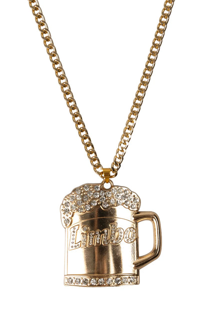 Ketting bierpul goud met strass en de tekst Limbo aan een schakelketting, voor Oktoberfest