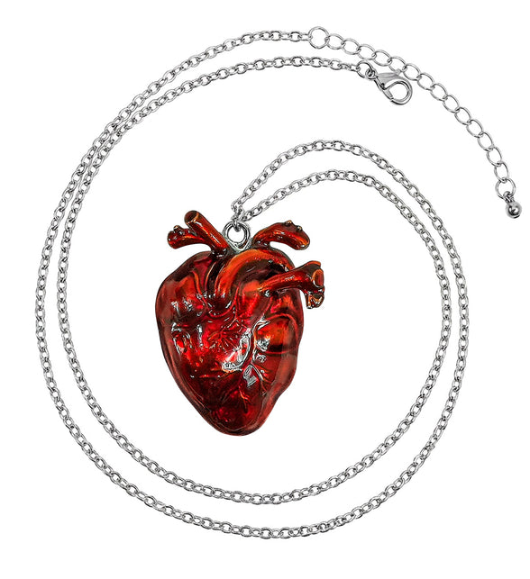 Ketting hart halloween Yara met rode anatomische hanger aan lange zilverkleurige schakelketting