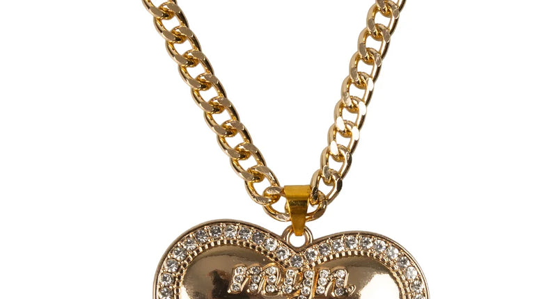 Ketting met hart Mijn Mattie, goudkleurige schakelketting met harthanger, steentjesrand en opschrift in sierletters