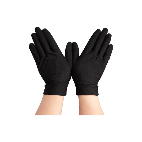 Korte dames handschoenen zwart Lini, effen polslang model met gestikte boord, voor Sinterklaas of een jaren 20-feest