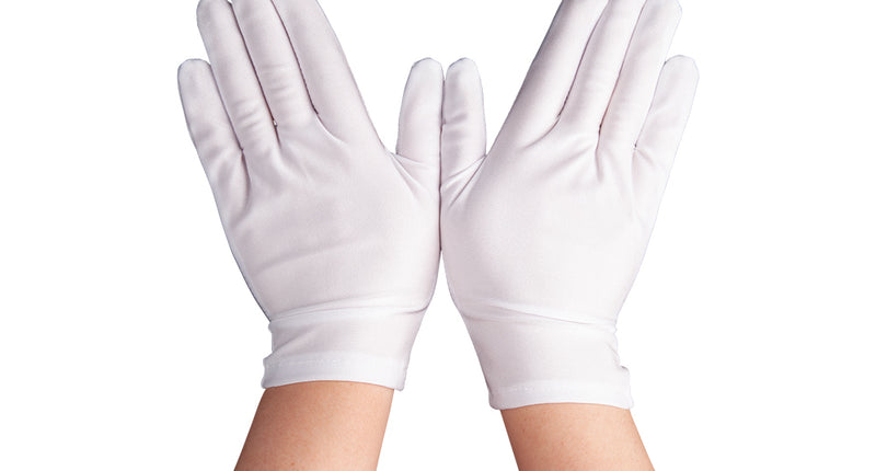 Korte witte dameshandschoenen Lini, effen vingerhandschoenen tot net over de pols voor een pietenpak tijdens Sinterklaas