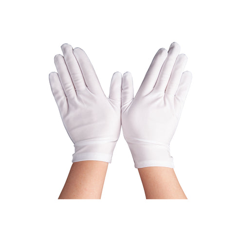 Korte witte dameshandschoenen Lini, effen vingerhandschoenen tot net over de pols voor een pietenpak tijdens Sinterklaas