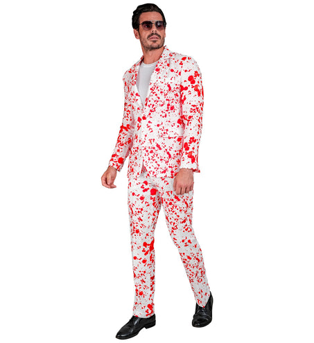 Kostuum bloedspetters wit met rode spatten, jas en broek voor heren, voor Halloween