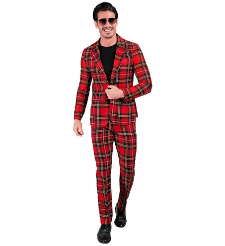 Kostuum schotse ruit suit voor heren, rood tartanpak met colbert en broek voor carnaval