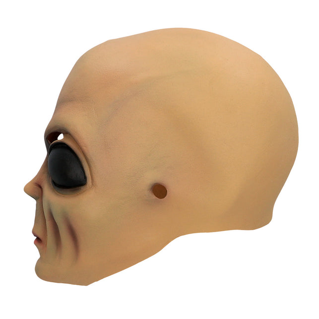 Latex hoofdmasker Wrinkly alien van de zijkant met langgerekte schedel en rond gaatje bij het oor