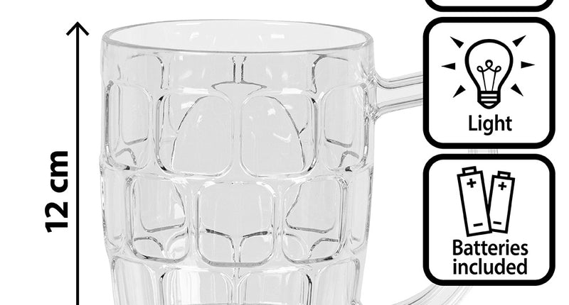 LED bierpul plastic doorzichtig met reliëf van afgeronde vlakken en groot handvat, voor het Oktoberfest