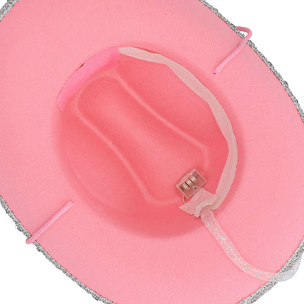 LED cowboyhoed kind Glimmer binnenkant met schakelkastje voor de verlichting en roze kinkoord