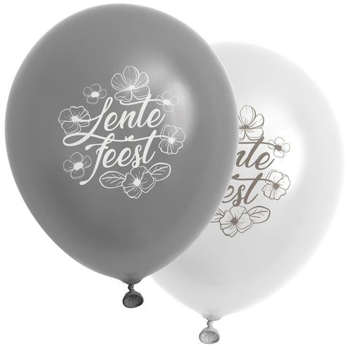 Lentefeest ballonnen grijs en wit met bloemenopdruk, latex van 30 cm